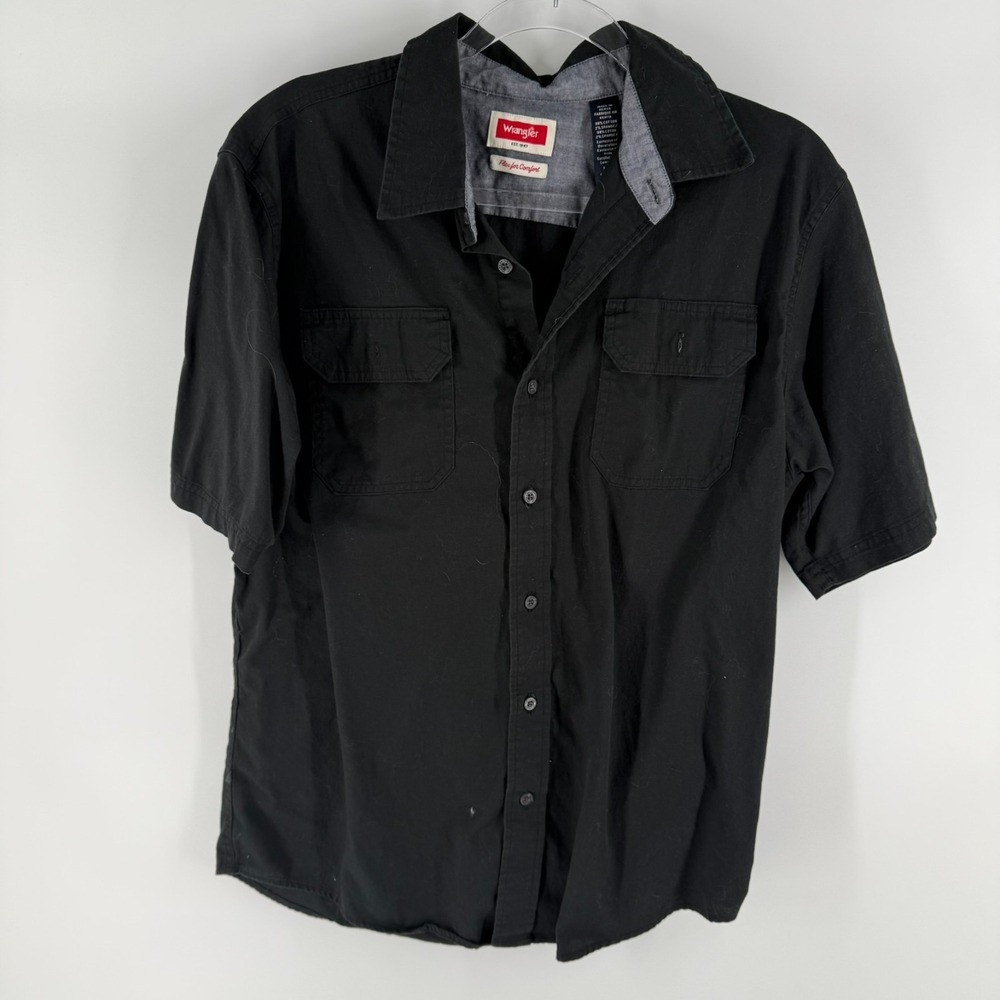 Wrangler Flex for Comfort Shirt Mens Medium Black Stretch Button‎ Up Workwear